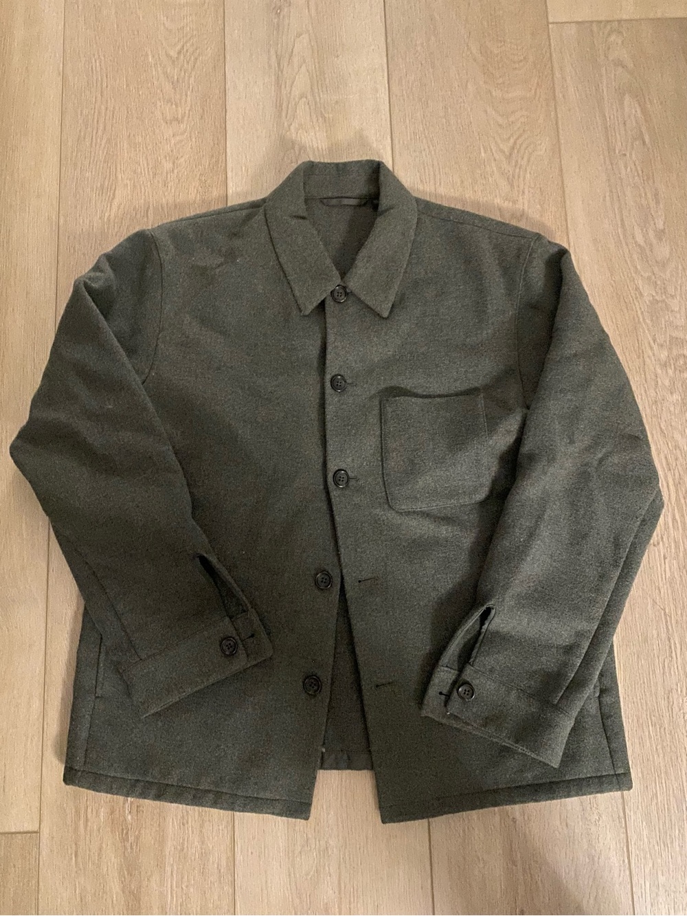 UNIQLO Men's Dark Olive Wool-Blend Button Jacket